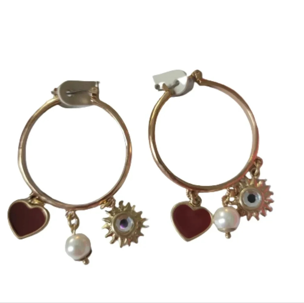 Chico's Katy hoop earrings with heart charms.   NWOT